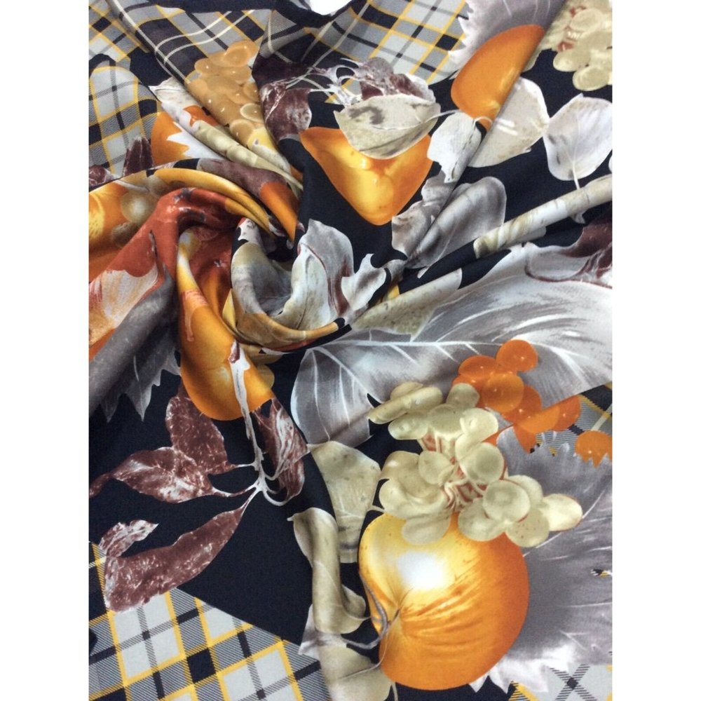 BASILE Gray Fruit Print Silk Scarf  Made In Italy "35/34,5" EX COND - Picture 3 of 11